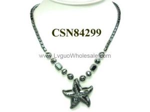 Hematite Starfish Pendant Beads Stone Chain Choker Fashion Women Necklace